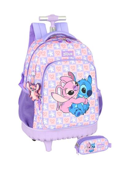 Imagem de Kit Escolar Lilo Stitch Mochila Rodas+Estojo 741 - Lilás