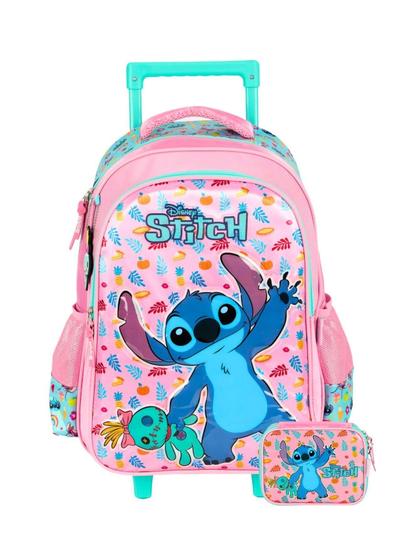 Imagem de Kit Escolar Lilo Stitch Rosa Mochila Rodas+ Estojo Box 1552