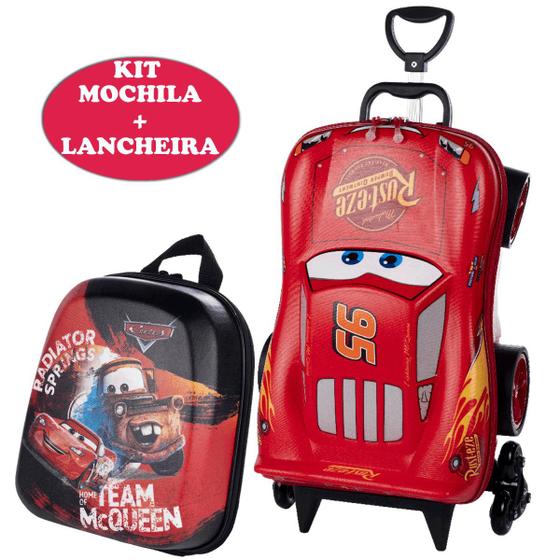 Imagem de Kit Escolar Mala 3D Carros Mcqueen e Lancheira Disney