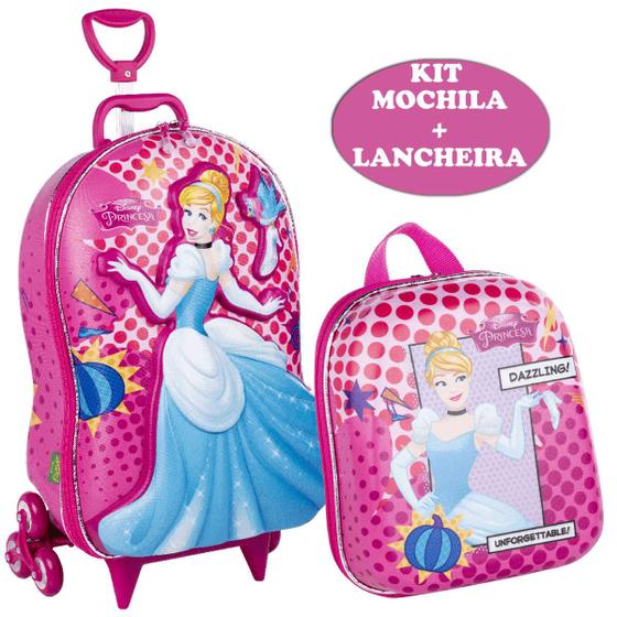 Imagem de Kit Escolar Mala 3D Cinderela e Lancheira Disney Princesas