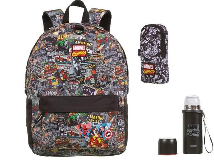 Imagem de Kit Escolar Marvel Mochila + Lancheira + Estojo + Garrafa