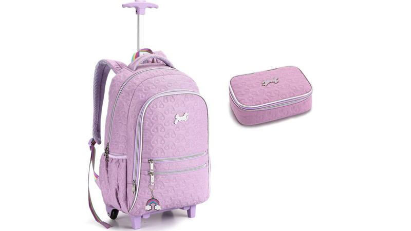 Imagem de Kit Escolar Meninas Lilás Mochila de Rodas e Costas + Estojo