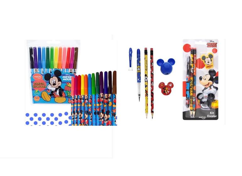 Imagem de Kit Escolar Mickey 17pcs Lápis Apontador Borracha Canetinha