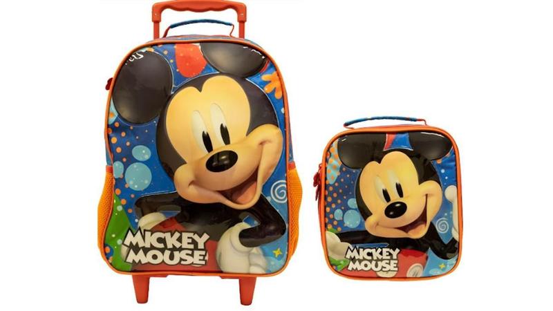 Kit Escolar Mickey Mochila De Rodas Lancheira Térmica Mickey