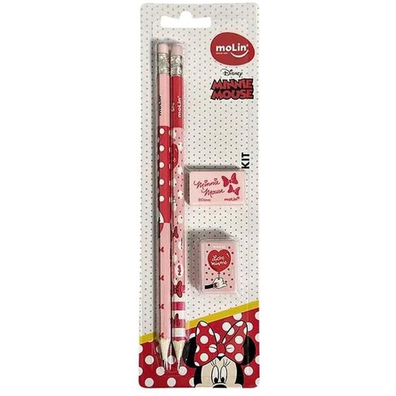 Imagem de Kit Escolar Minnie com 2 Lápis, 1 Apontador e 1 Borracha