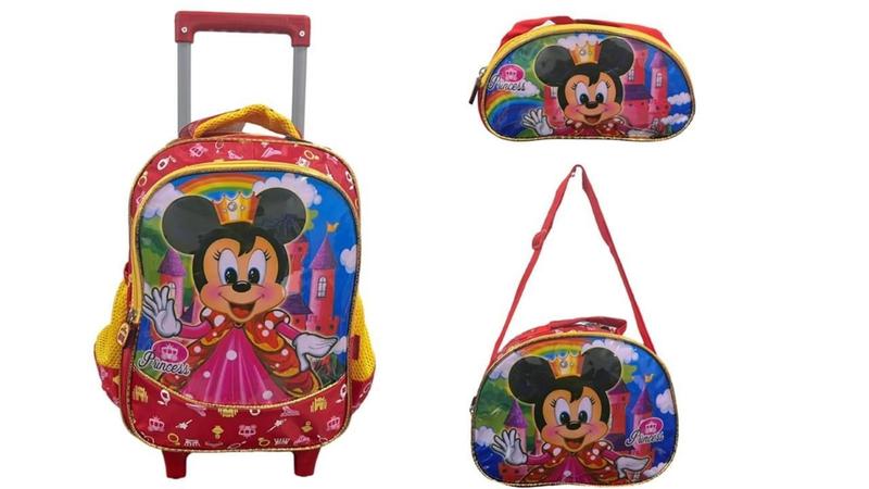 Imagem de Kit Escolar Minnie Princesas Mochila Rodas Lancheira Estojo