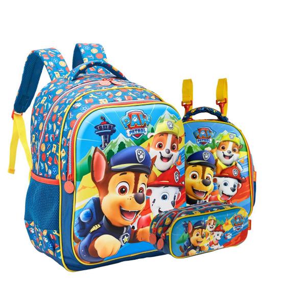 Imagem de Kit Escolar Mochila Costas com Lancheira Térmica e Estojo Duplo Patrulha Canina Chase Original Xeryus
