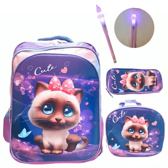 Imagem de Kit Escolar Mochila Costas Lancheira Estojo 3D Infantil