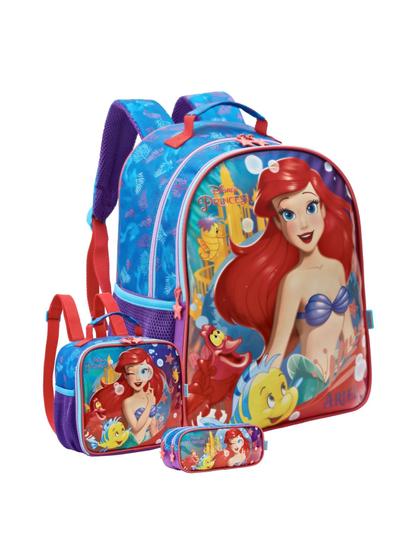 Imagem de Kit Escolar Mochila de Costas+Lancheira+Estojo Ariel Sereia