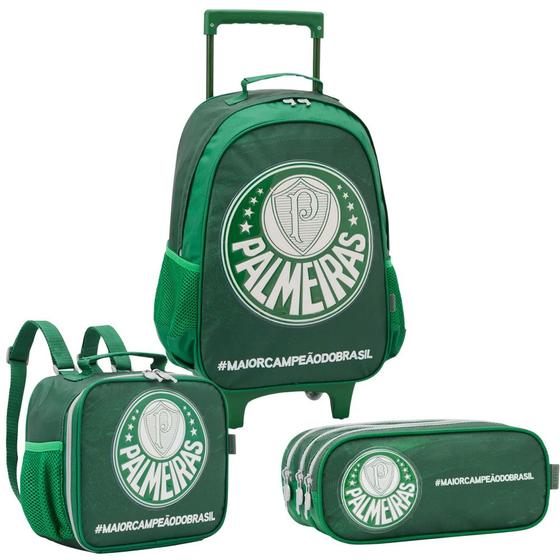 Imagem de Kit Escolar Mochila De Rodinhas Lancheira Estojo Palmeiras