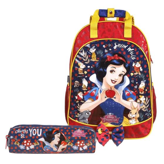 Imagem de Kit Escolar Mochila e Estojo Branca de Neve Princesa Disney