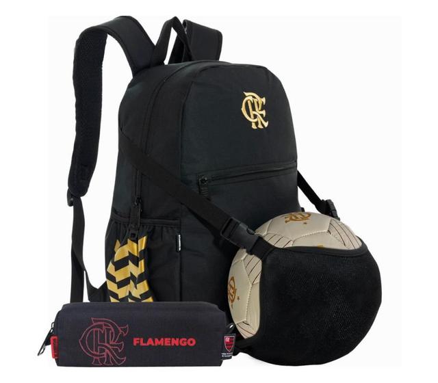 Imagem de Kit Escolar Mochila Esportiva Flamengo Porta Bola com Estojo Simples Esportivo Flamengo Oficial Licenciado