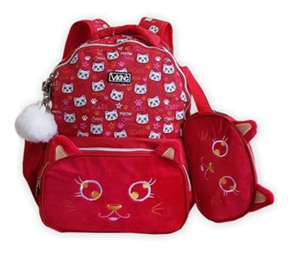 Imagem de Kit Escolar Mochila G Gatinha + Estojo Pelucia M4204