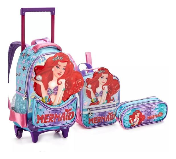 Imagem de Kit Escolar Mochila Infantil Rodinhas Sereia Meninas 2023