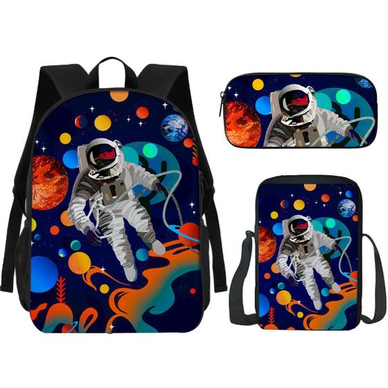 Imagem de Kit Escolar Mochila, Lancheira E Estojo Astronauta 7 Volta as Aulas