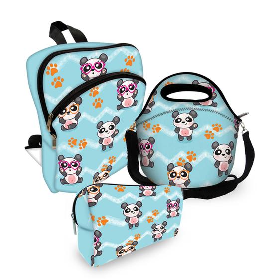 Imagem de Kit Escolar Mochila + Lancheira + Estojo Panda Listras