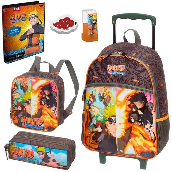 Imagem de Kit Escolar Mochila Roda Lancheira Estojo E Material Naruto