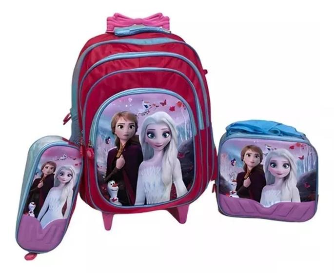 Imagem de Kit Escolar Mochila Rodinha Frozen Elsa Ana Lancheira Estojo