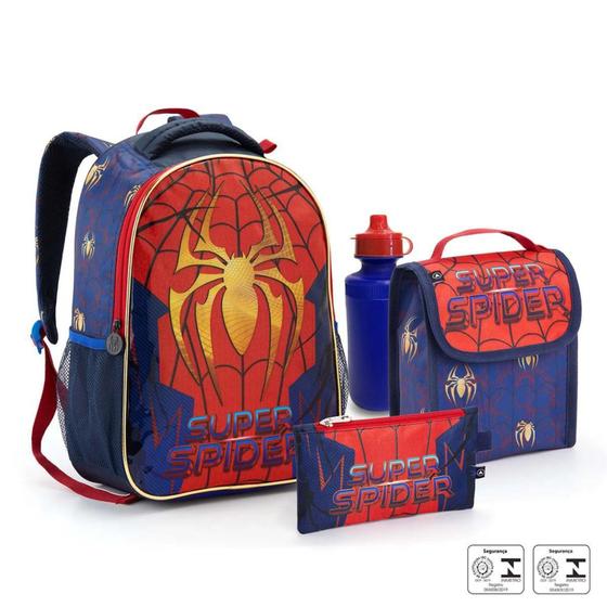 Imagem de Kit Escolar Mochila Super Spider com Estojo 5 Peças - Seanite