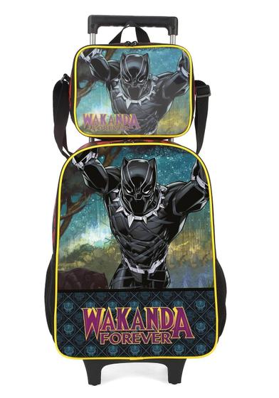 Imagem de Kit Escolar Pantera Negra Mochila Rodinha + Lancheira