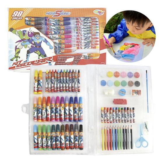 Imagem de Kit Escolar Pintura Estojo 98 Peças Hero Squad Diversão