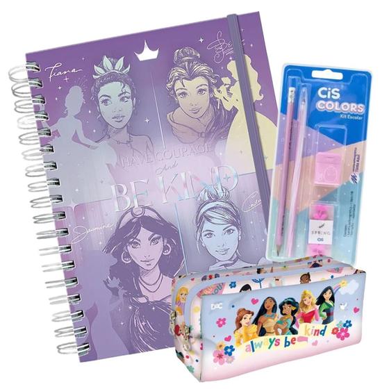 Imagem de Kit Escolar Princesas com caderno estojo e acessórios 6PÇ