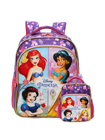 Imagem de Kit Escolar Princesas Mochila De Costas G+ Lancheira Térmica