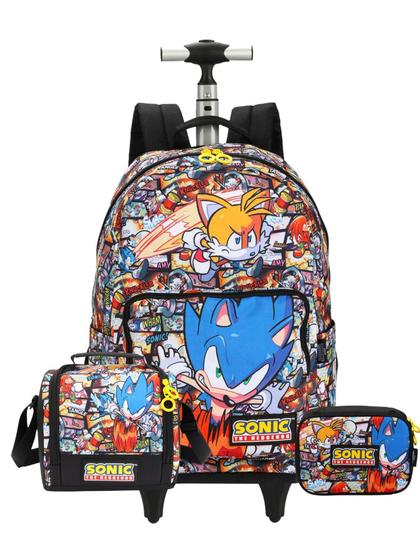 Imagem de Kit Escolar Sonic Lr Mochila Rodas + Lancheira + Estojo