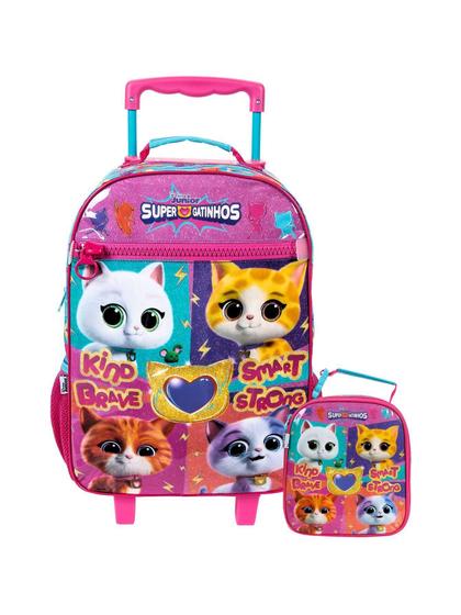 Imagem de Kit Escolar Super Gatinhos Mochila De Rodas + Lancheira