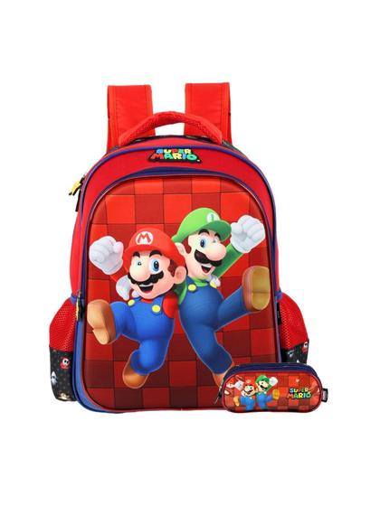 Imagem de Kit Escolar Super Mario Mochila + Estojo Triplo - Preto