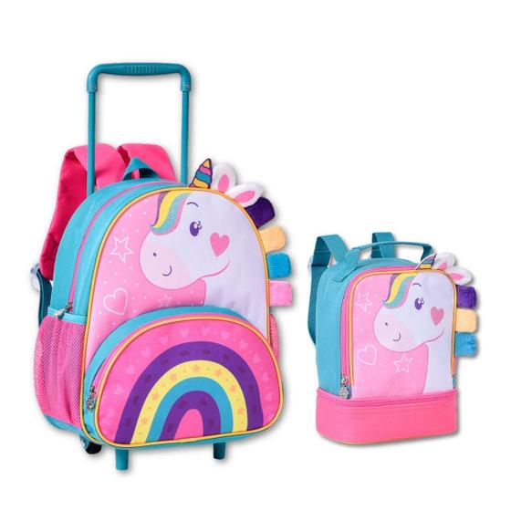 Imagem de Kit Escolar Unicórnio Mochila De Carrinho Lancheira Térmica