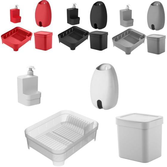 Kit Escorredor de Louça Porta Talher Lixeira 4,7L Lixo com Tampa Porta Detergente Puxa Saco Sacola Parede Cozinha Menor preço em Kit Escorredor de Louça Porta Talher Lixeira 4,7L Lixo com Tampa Porta Detergente Puxa Saco Sacola Parede Cozinha