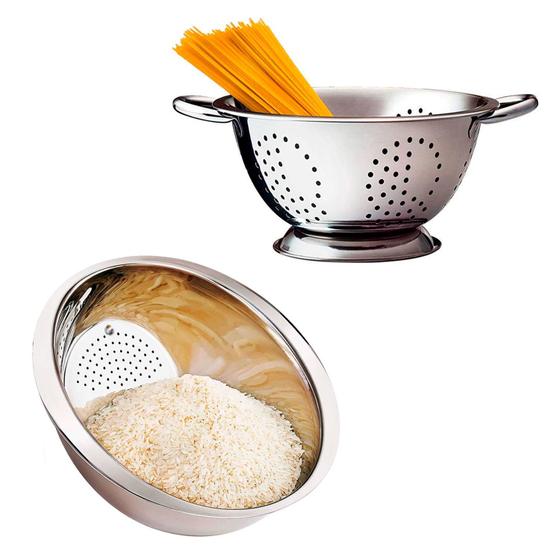 Imagem de Kit Escorredor De Macarrão 28cm e Lavador de Arroz 25cm Inox