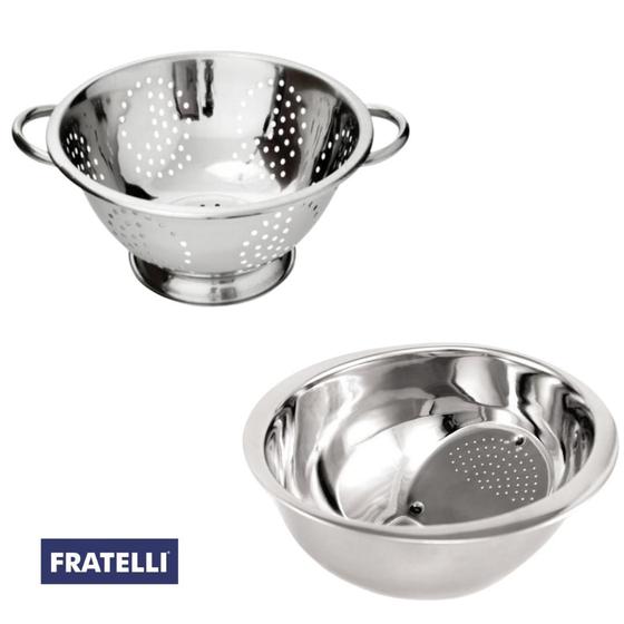 Kit Escorredor de Massas mais Escorredor de Arroz aço Inox Menor preço em Kit Escorredor de Massas mais Escorredor de Arroz aço Inox