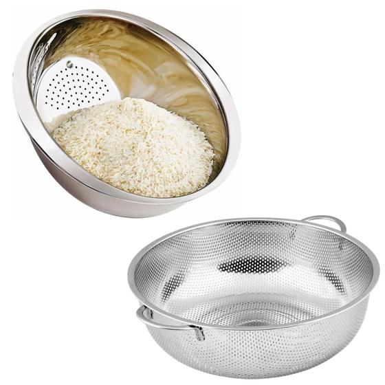 Imagem de Kit Escorredor de Massas mais Escorredor de Arroz aço Inox