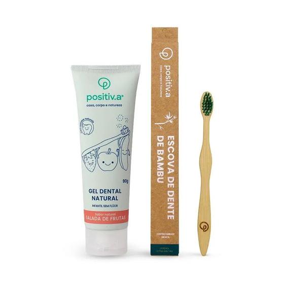 Imagem de Kit Escova Bambu Verde e Gel Dental Infantil Natural Positiv.a