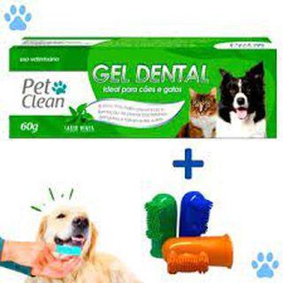Imagem de Kit Escova de Dente Dedeira (Cores Sortidas) + Gel Dental para Cães e Gatos - 60