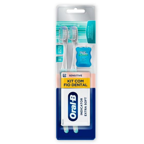 Imagem de Kit Escova Dental Oral-B Extra Macia Com 2 Unidades + Fio Dental