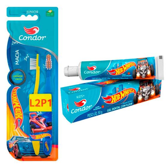 Imagem de Kit Escova Dente Infantil E Pasta Dente infantil 50g Barbie OU Hot Wheels condor kids