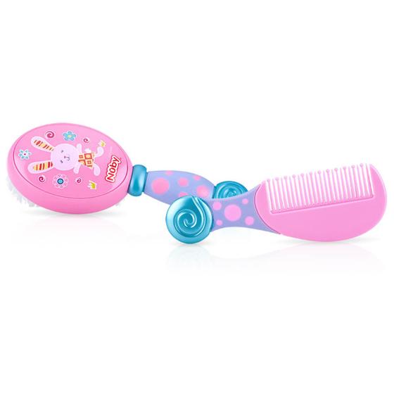 Imagem de Kit Escova e Pente de Cabelo Bebê Nûby Rosa Cuidados Higiene Infantil Recém Nascido