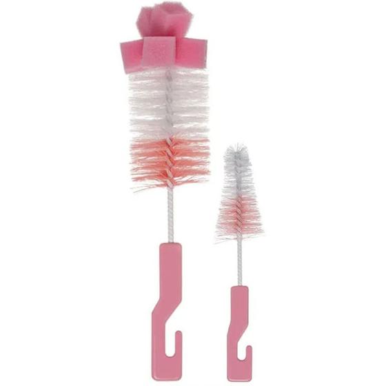 Imagem de Kit Escova para Limpar Mamadeira com Esponja e Escova para Limpeza de Bico Buba Rosa