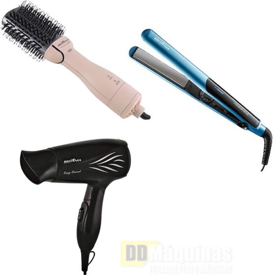 Imagem de kit escova secadora bec07r biv britania+prancha titanium blue biv+secador de cabelo easy travel 2 v