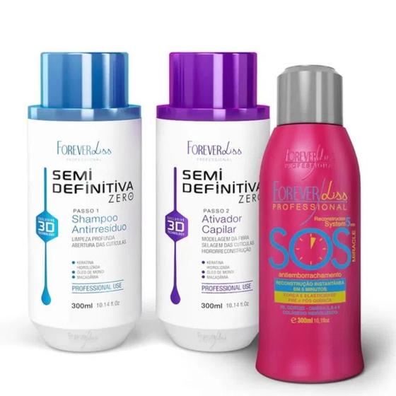 Imagem de Kit Escova Semi Definitiva Zero 300ml + Reconstrutor SOS Forever Liss