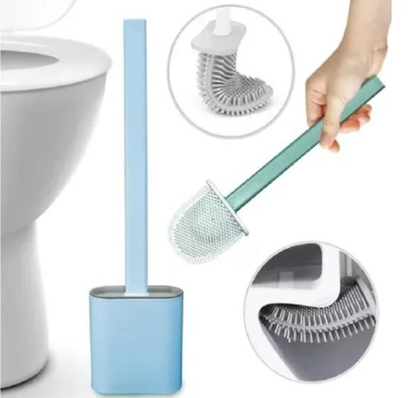 Imagem de Kit Escova + Suporte Sanitária Silicone Limpar Vaso Banheiro