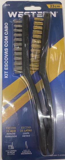 Imagem de kit escovas de aço e latão com cabo