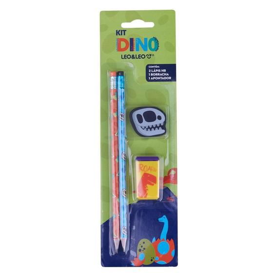 Imagem de Kit Escrita Dino com 2 Lápis Apontador e Borracha Leonora