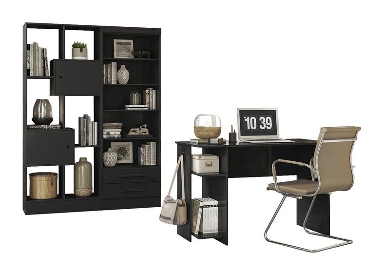 Kit Escritório com 2 Módulos e Escrivaninha Preto - FdECOR Menor preço em Kit Escritório com 2 Módulos e Escrivaninha Preto - FdECOR