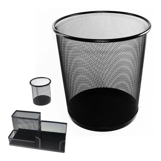 Kit Escritório Lixeira 12l Porta Treco Porta Lápis organizador Mesa clip caneta - Preto Menor preço em Kit Escritório Lixeira 12l Porta Treco Porta Lápis organizador Mesa clip caneta - Preto