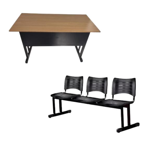 Imagem de Kit escritório longarina 3 lugares + mesa secretária espera