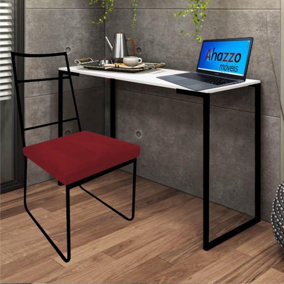 Imagem de Kit Escritório Stark Cadeira e Mesa Industrial Ferro Preto Tampo MDF Branco material sintético Vermelho - Ahz Móveis